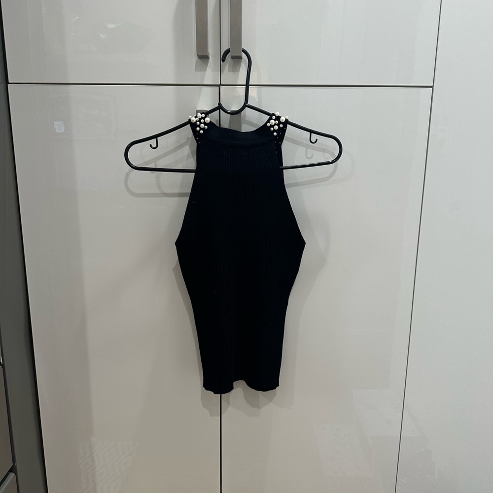 Moocci Black Sleeveless Top with Pearl Detail - Picture 4 of 5